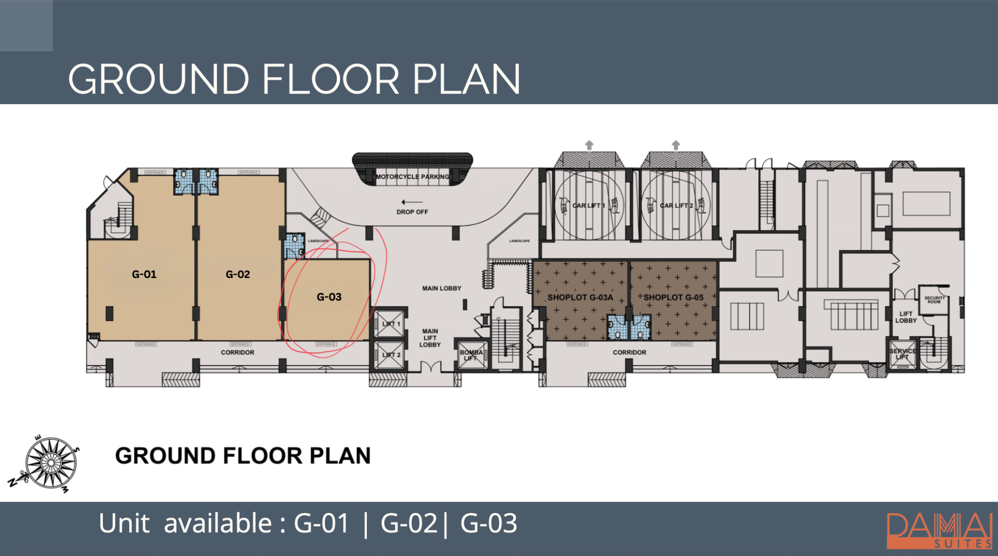 Ground-floor plan for Damai Suites Commercial Shoplots