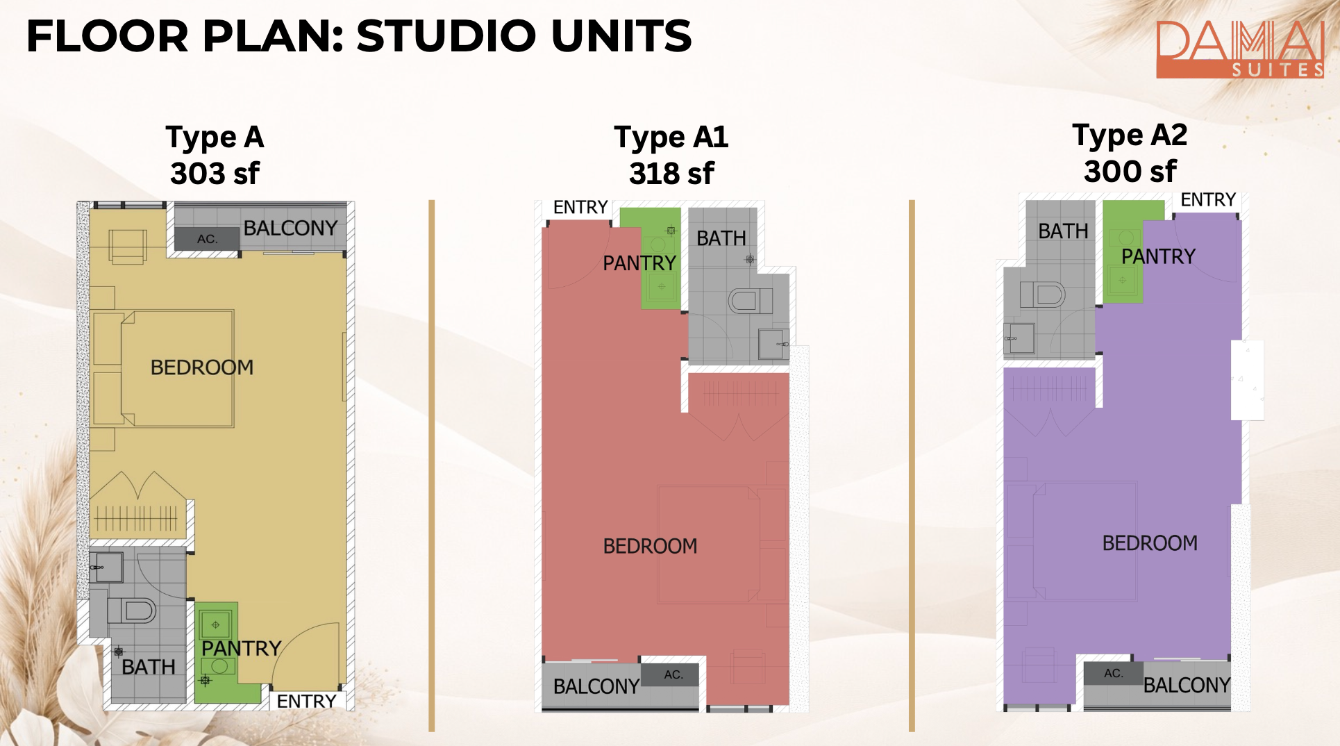 Floor plans for Damai Suites studio units