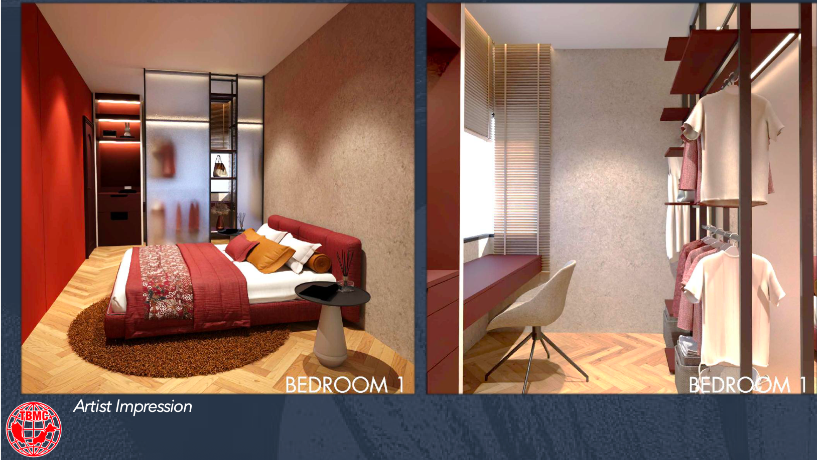 Artist's impressions of a bedroom and dressing area at D'Batik Tuaran