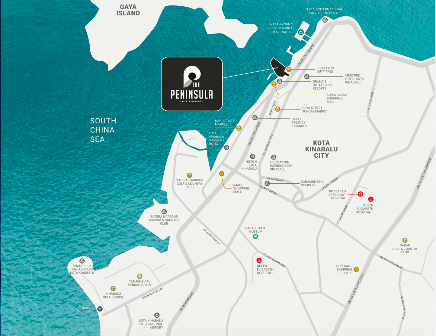 Location map for The Peninsula Kota Kinabalu