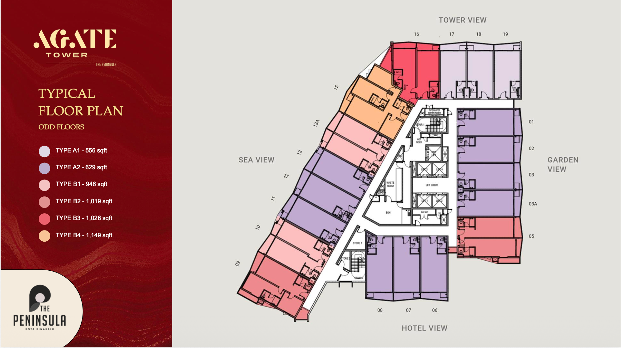 Typical floor plan for Agate Tower