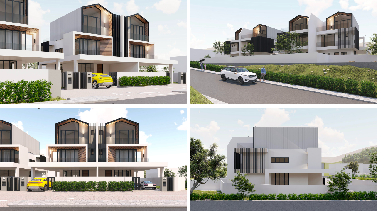 Multiple exterior perspectives of Taman Soon Kiong homes